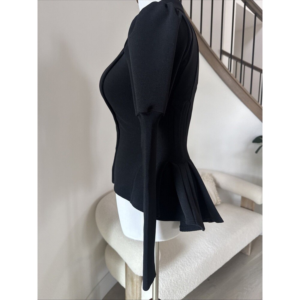 Vintage Bebe Structured Black Zip Front Peplum Jacket Puff Sleeve XS - Picture 3 of 10